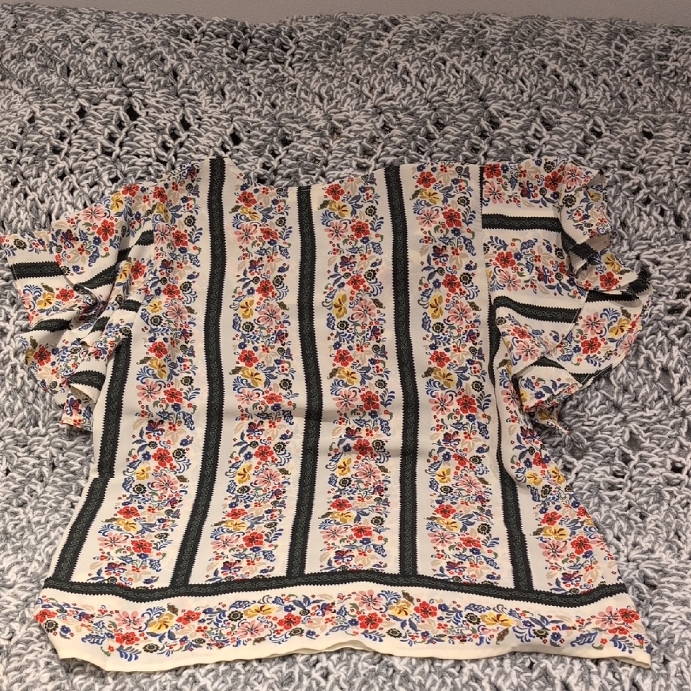 Faith & Joy Folk Floral Stripe Blouse | Porcelain Cream + Ink | Medium - Picture 6 of 8